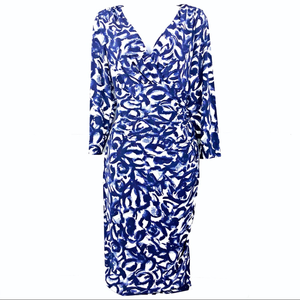 Lauren Ralph Lauren blue and cream V-neck dress 14